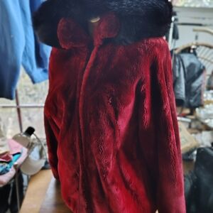 WOLF Red Teddy Jacket with Black Collar